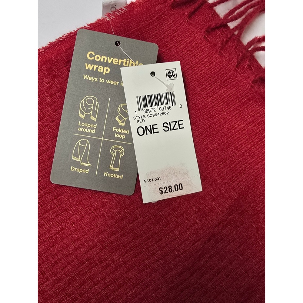 Style & Co Red Convertible Wrap Scarf Basketweave Texture Fringe NWT - Picture 8 of 10